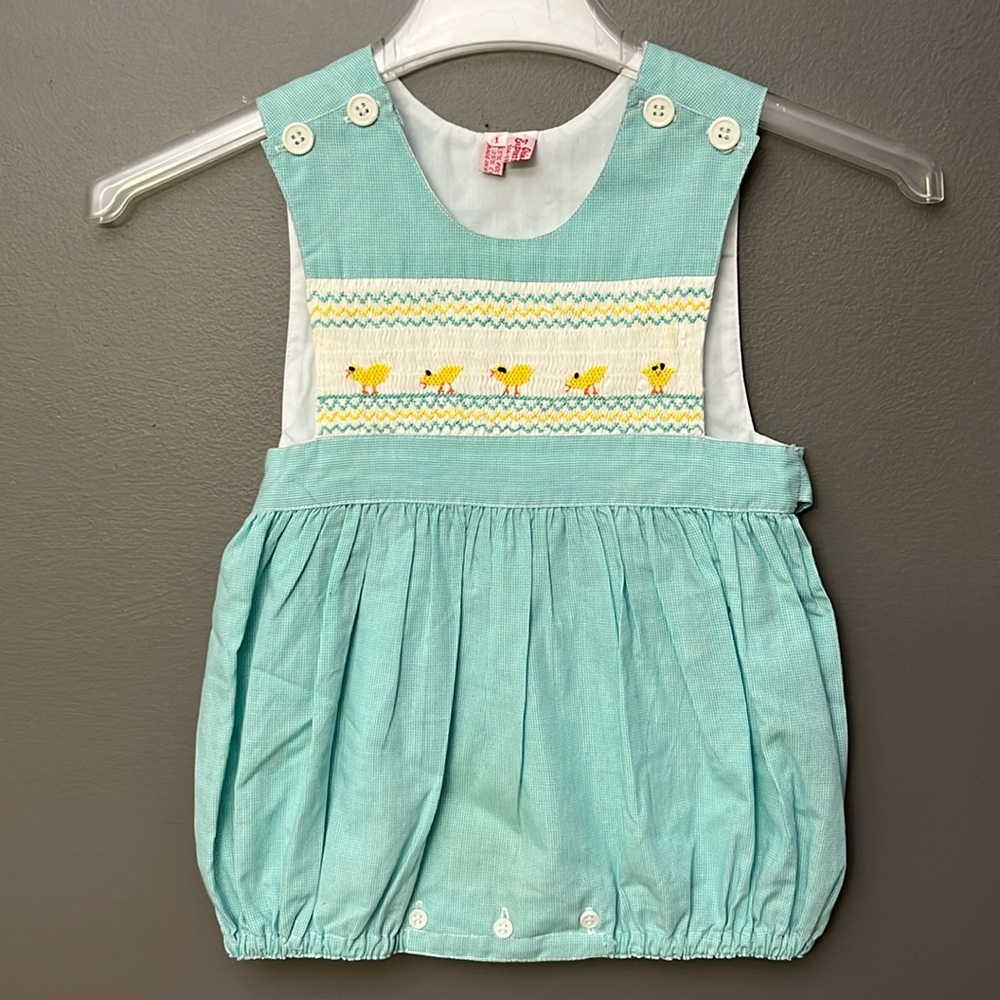 Orient Expressed Smocked Teal/White Checked Baby Chicks/Ducks - Size 12M